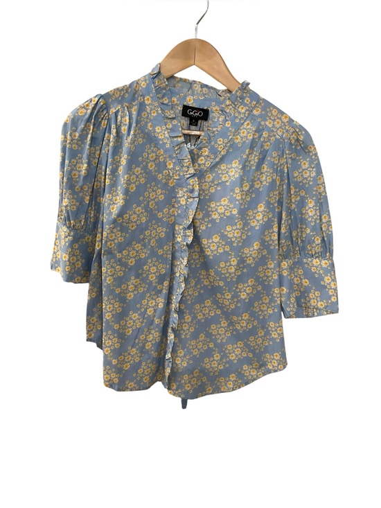 Gigio Tops - Blue Floral Ruffle Button-Front Blouse